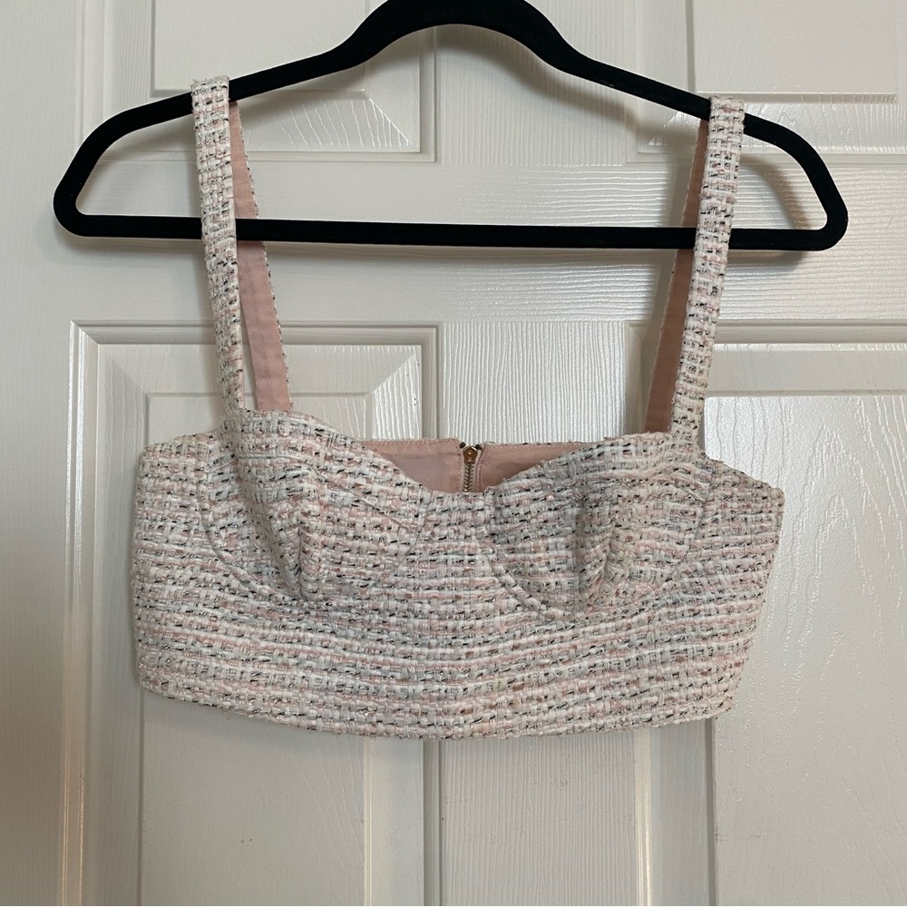 Meshki  Amber Scholl Textured Crop Top tweed